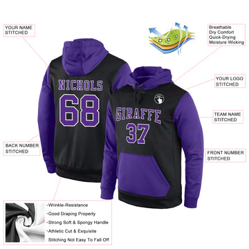 Custom Stitched Black Purple-White Sports Pullover Sweatshirt Hoodie