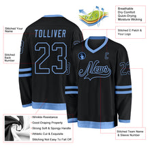 Laden Sie das Bild in den Galerie-Viewer, Custom Black Black-Light Blue Hockey Jersey
