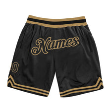 Load image into Gallery viewer, Custom Black Black-Old Gold Authentic Throwback Basketball Shorts
