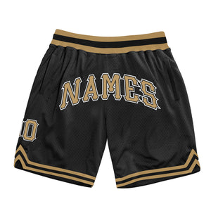Custom Black Old Gold-White Authentic Throwback Basketball Shorts