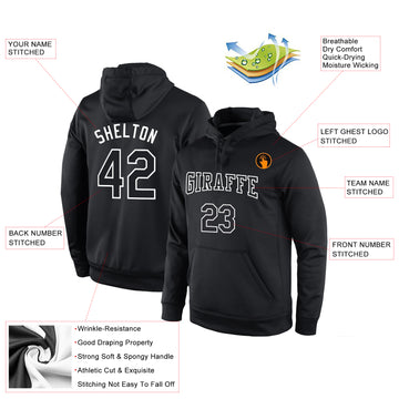 Custom Stitched Black Black-White Sports Pullover Sweatshirt Hoodie