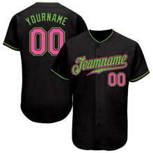 Laden Sie das Bild in den Galerie-Viewer, Custom Black Pink-Neon Green Authentic Baseball Jersey

