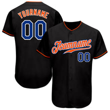 Load image into Gallery viewer, Custom Black Royal-Orange Authentic Baseball Jersey
