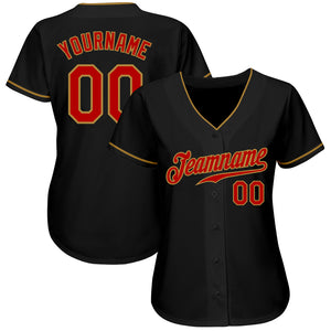 Custom Black Red-Old Gold Authentic Baseball Jersey