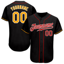 Load image into Gallery viewer, Custom Black Gold-Red Authentic Baseball Jersey
