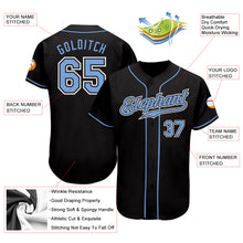 Load image into Gallery viewer, Custom Black Light Blue-White Authentic Baseball Jersey
