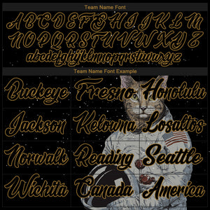 Custom Black Black-Old Gold 3D Pattern Design Astronaut Authentic Baseball Jersey