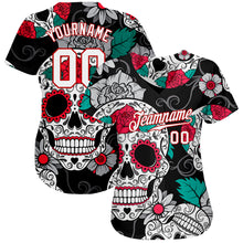 Charger l&#39;image dans la galerie, Custom Black White-Red 3D Skull Fashion Authentic Baseball Jersey
