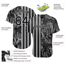 Load image into Gallery viewer, Custom Black Black-Gray 3D Pattern Design Leopards And Tropical Palm Leaves Authentic Baseball Jersey
