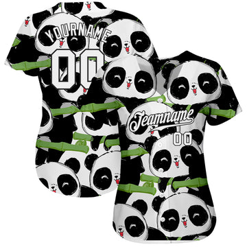 Custom Black White-Black 3D Pattern Design Pandas Authentic Baseball Jersey