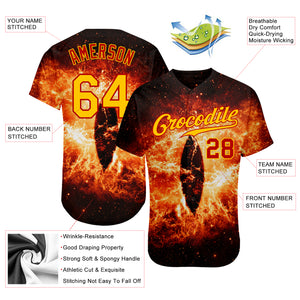 Custom Black Gold-Red 3D Pattern Design Burning Evil Eye In Space Authentic Baseball Jersey