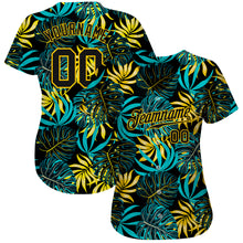 Laden Sie das Bild in den Galerie-Viewer, Custom Black Black-Gold 3D Pattern Design Tropical Palm Leaves Authentic Baseball Jersey
