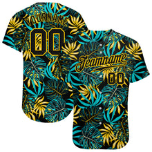 Load image into Gallery viewer, Custom Black Black-Gold 3D Pattern Design Tropical Palm Leaves Authentic Baseball Jersey
