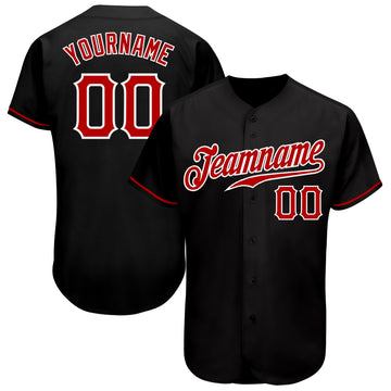 Custom Black Red-White Authentic Baseball Jersey