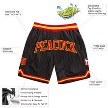 Load image into Gallery viewer, Custom Black Red Pinstripe Red-Gold Authentic Basketball Shorts
