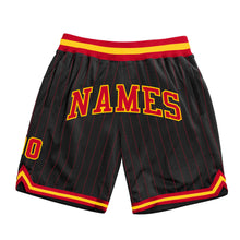 Load image into Gallery viewer, Custom Black Red Pinstripe Red-Gold Authentic Basketball Shorts
