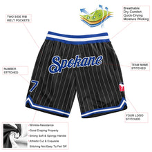 Load image into Gallery viewer, Custom Black White Pinstripe Royal-White Authentic Basketball Shorts

