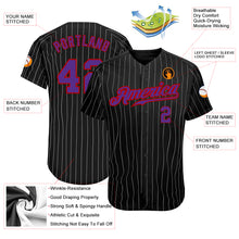 Load image into Gallery viewer, Custom Black Gray Pinstripe Purple-Red Authentic Baseball Jersey
