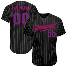 Load image into Gallery viewer, Custom Black Gray Pinstripe Purple-Red Authentic Baseball Jersey
