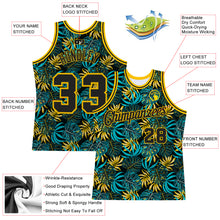 Laden Sie das Bild in den Galerie-Viewer, Custom Black Black-Gold 3D Pattern Tropical Hawaii Plants Authentic Basketball Jersey
