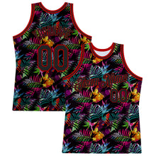 Load image into Gallery viewer, Custom Black Black-Red 3D Pattern Tropical Hawaii Palm Leaves Authentic Basketball Jersey
