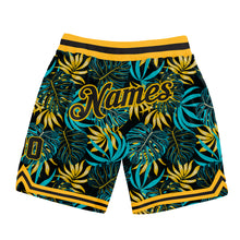 Load image into Gallery viewer, Custom Black Black-Gold 3D Pattern Design Tropical Palm Leaves Authentic Basketball Shorts
