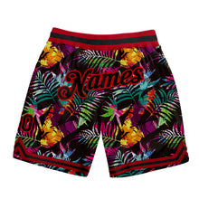 Load image into Gallery viewer, Custom Black Black-Red 3D Pattern Design Tropical Palm Leaves Authentic Basketball Shorts
