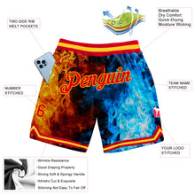 Load image into Gallery viewer, Custom Black Red-Gold 3D Pattern Design Flame Authentic Basketball Shorts
