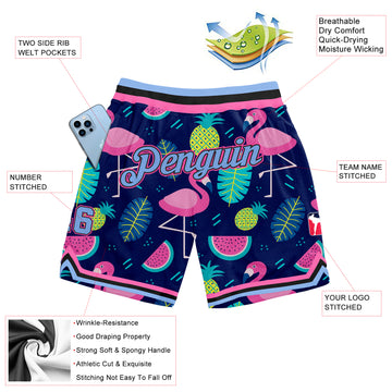 Custom Black Light Blue-Pink 3D Pattern Design Hawaii Flamingo Authentic Basketball Shorts