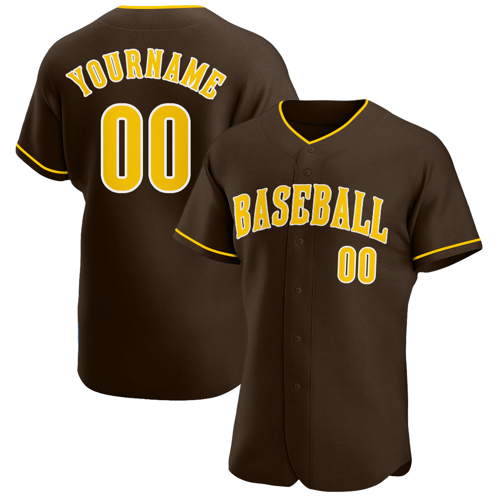 Custom Brown Gold White Authentic Baseball Jersey