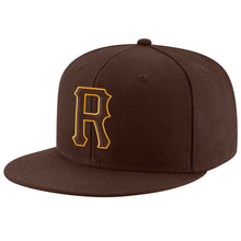 Laden Sie das Bild in den Galerie-Viewer, Custom Brown Brown-Gold Stitched Adjustable Snapback Hat
