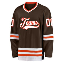 Laden Sie das Bild in den Galerie-Viewer, Custom Brown White-Orange Hockey Jersey
