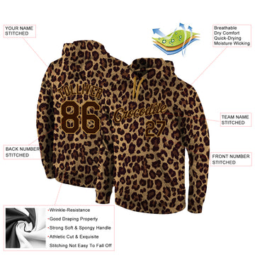 Custom Stitched Brown Brown-Old Gold 3D Pattern Design Leopard Sports Pullover Sweatshirt Hoodie