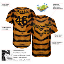 Laden Sie das Bild in den Galerie-Viewer, Custom Brown Black-Gold 3D Pattern Design Tiger Authentic Baseball Jersey
