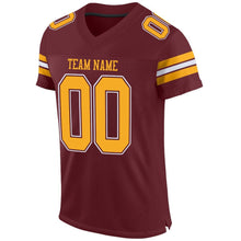 Load image into Gallery viewer, Custom Burgundy Gold-White Mesh Authentic Football Jersey
