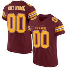 Laden Sie das Bild in den Galerie-Viewer, Custom Burgundy Gold-White Mesh Authentic Football Jersey
