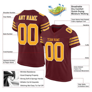 Custom Burgundy Gold-White Mesh Authentic Football Jersey