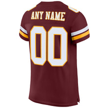 Laden Sie das Bild in den Galerie-Viewer, Custom Burgundy White-Gold Mesh Authentic Football Jersey
