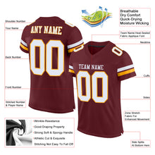 Laden Sie das Bild in den Galerie-Viewer, Custom Burgundy White-Gold Mesh Authentic Football Jersey

