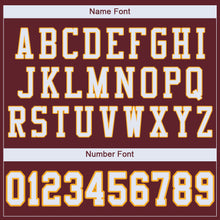 Laden Sie das Bild in den Galerie-Viewer, Custom Burgundy White-Gold Mesh Authentic Football Jersey
