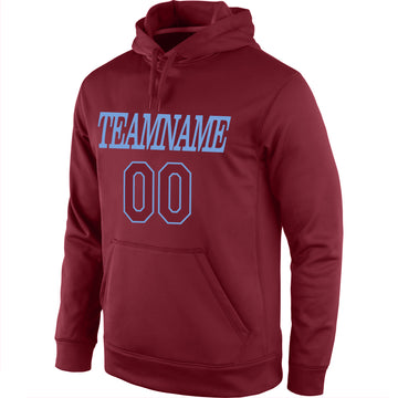 Custom Stitched Burgundy Burgundy-Light Blue Sports Pullover Sweatshirt Hoodie