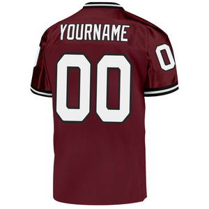 Custom Burgundy White-Black Mesh Authentic Throwback Football Jersey