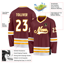Load image into Gallery viewer, Custom Burgundy White-Gold Hockey Jersey
