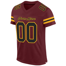 Load image into Gallery viewer, Custom Burgundy Black-Gold Mesh Authentic Football Jersey
