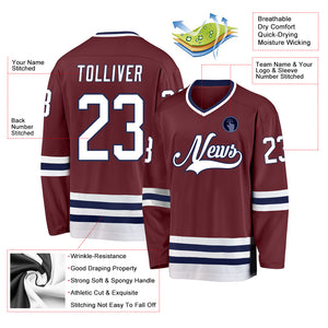 Custom Burgundy White-Navy Hockey Jersey