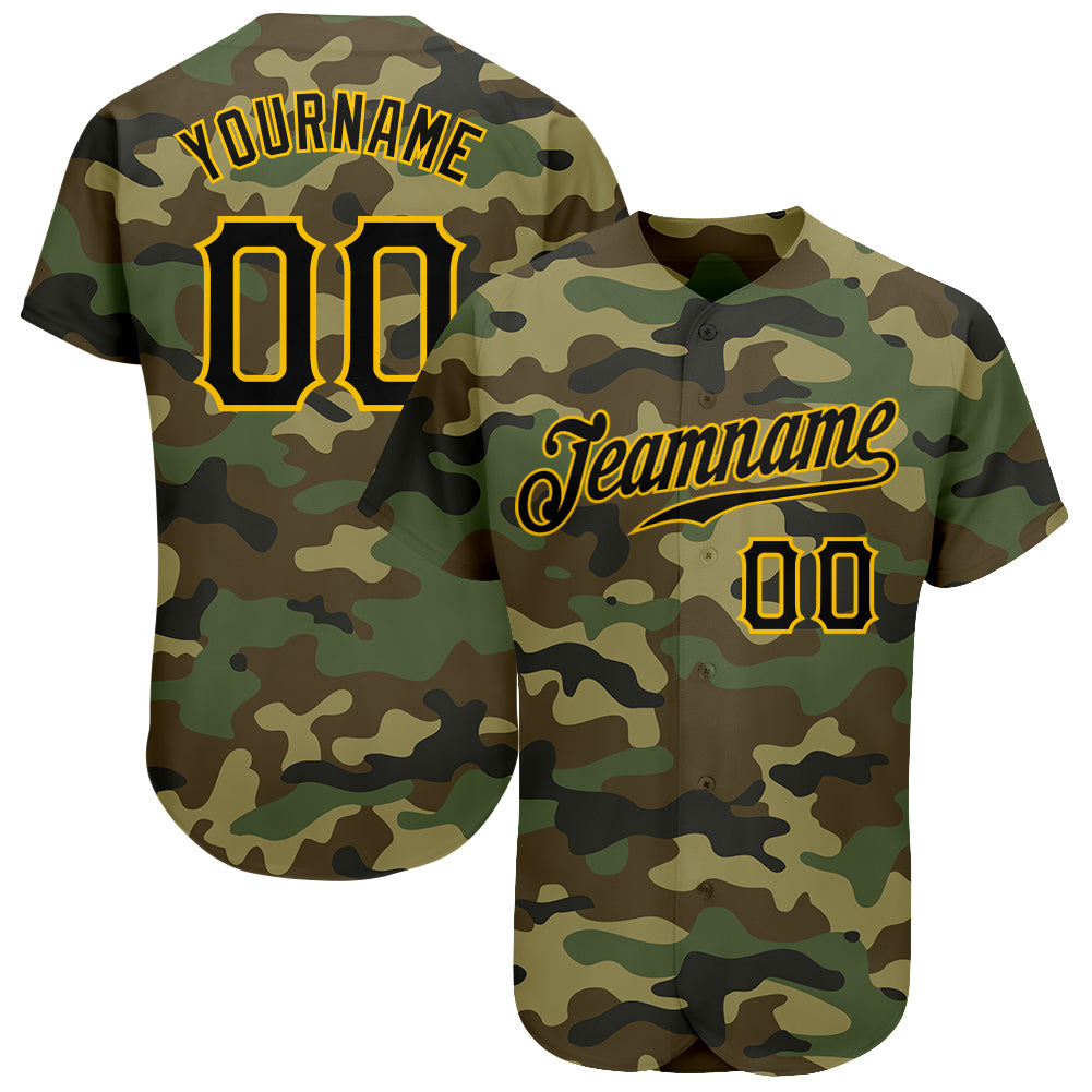 Custom Camo Black-Gold Authentic Salute To Service Baseball Jersey