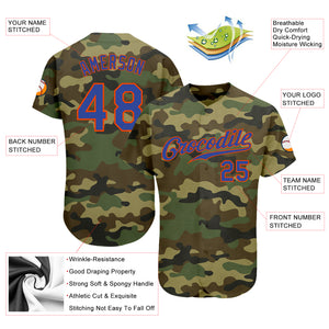 Custom Camo Royal-Orange Authentic Salute To Service Baseball Jersey