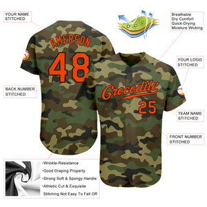 Custom Camo Orange-Black Authentic Salute To Service Baseball Jersey