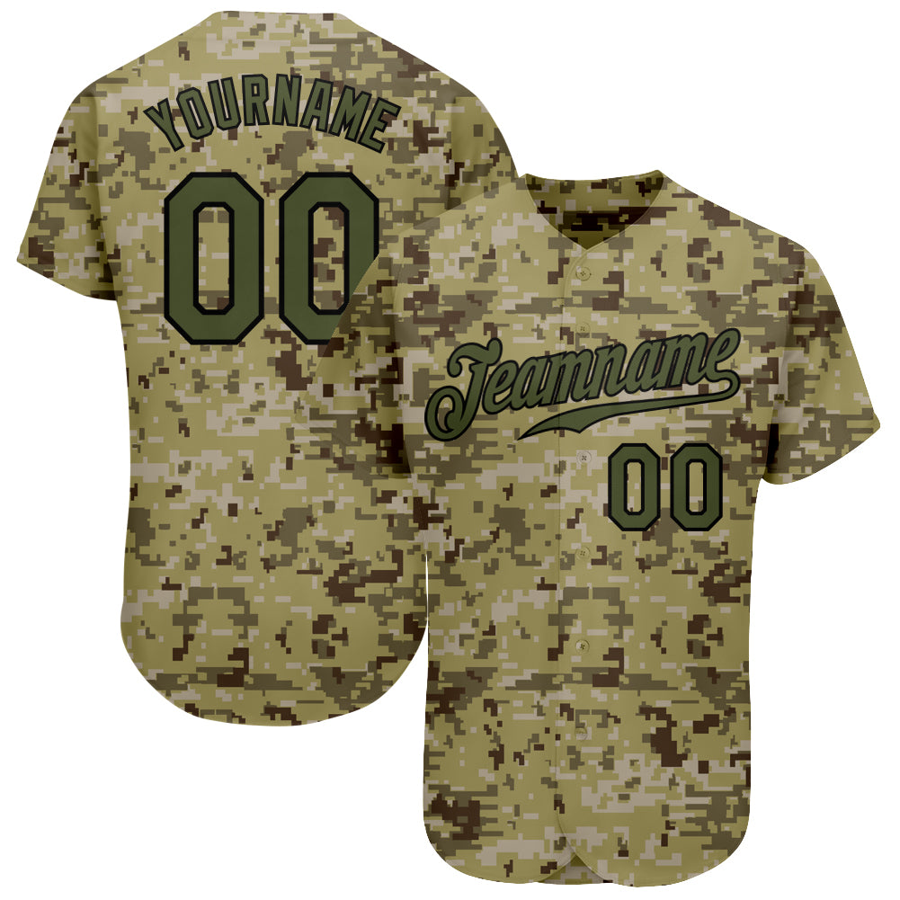 Custom Camo Olive-Black Authentic Salute To Service Baseball Jersey