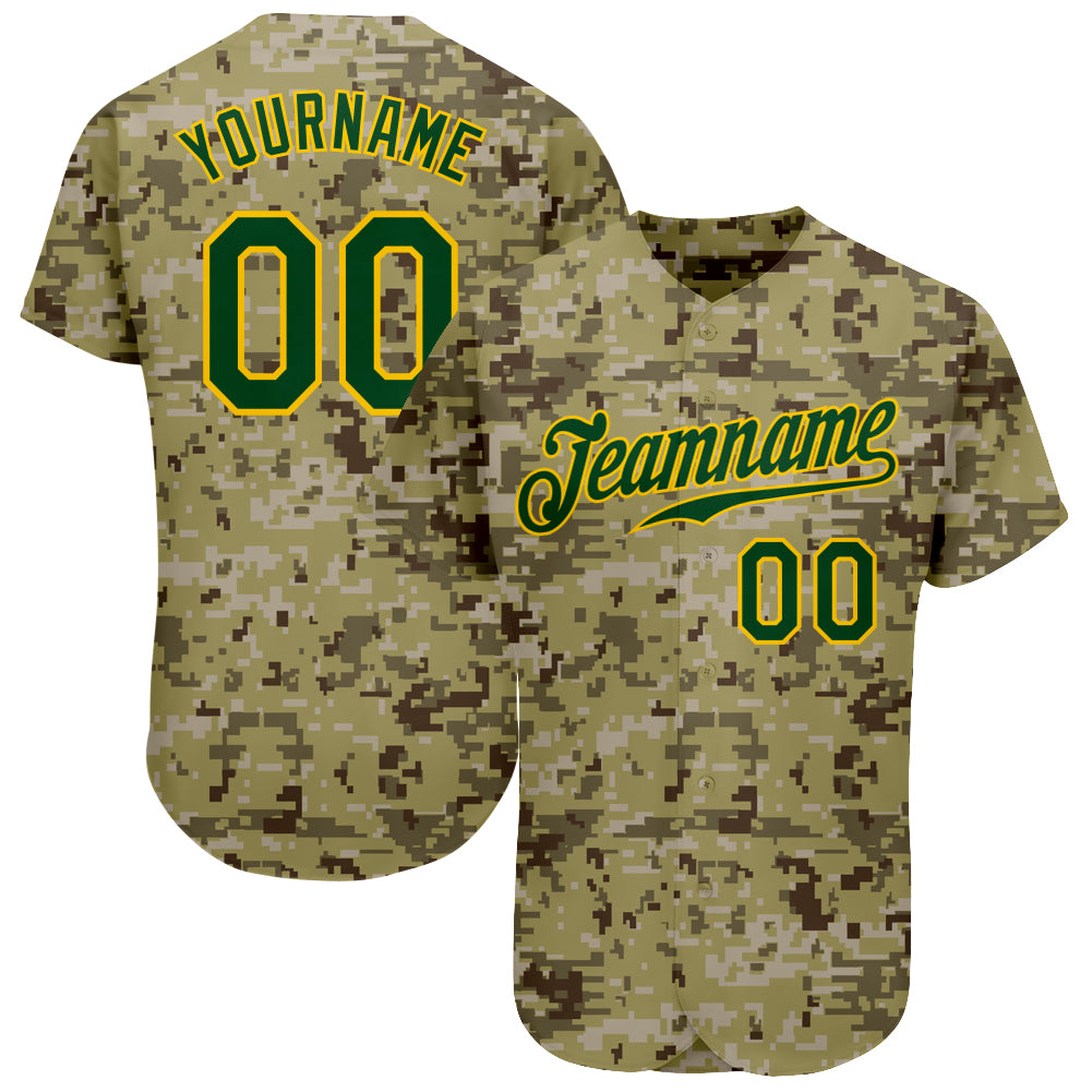 Custom Camo Green Gold Authentic Salute To Service Baseball Jersey